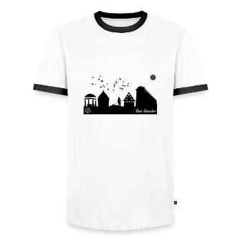 Bad Salzuflen # 1s - Men's Ringer Shirt - white/black - Front - AI Model Female 172 light (172cm) & AI Model Male 178 dark (178cm)