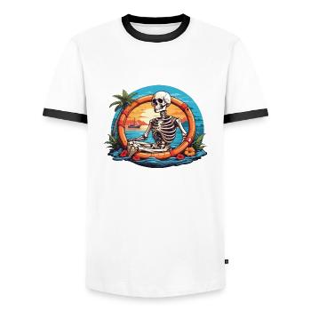 Skelett bei Sonnenuntergang - Männer Kontrast-T-Shirt - Weiß/Schwarz - Vorne - AI Model Female 172 light (172cm) & AI Model Male 178 dark (178cm)