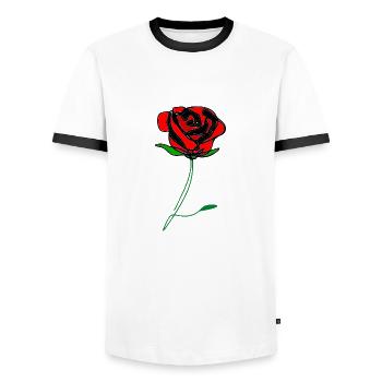 Line ° Dessin au trait romantique Rose rouge-Rose intemporelle - T-shirt contrasté Homme - blanc/noir - Devant - AI Model Female 172 light (172cm) & AI Model Male 178 dark (178cm)