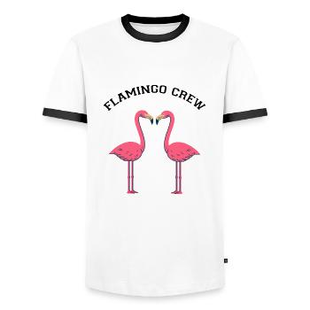 Flamingo Crew Retro Vintage - Männer Kontrast-T-Shirt - Weiß/Schwarz - Vorne - AI Model Female 172 light (172cm) & AI Model Male 178 dark (178cm)