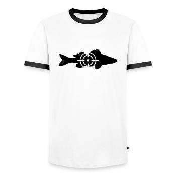 Target Pike - Men's Ringer Shirt - white/black - Front - AI Model Female 172 light (172cm) & AI Model Male 178 dark (178cm)