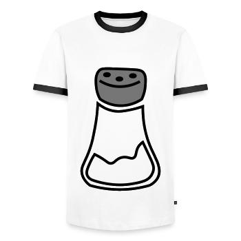 Geschenkidee Salzstreuer - Salz und Pfeffer - Männer Kontrast-T-Shirt - Weiß/Schwarz - Vorne - AI Model Female 172 light (172cm) & AI Model Male 178 dark (178cm)