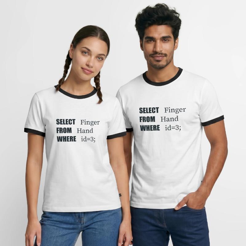 Doigt de sélection à la main, code amusant. Langage des codeurs T-shirt contrasté Homme
