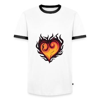 Coeur, Flamme, Feu, Amour - T-shirt contrasté Homme - blanc/noir - Devant - AI Model Female 172 light (172cm) & AI Model Male 178 dark (178cm)