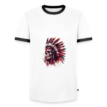 Indian Chief Skull - Men's Ringer Shirt - white/black - Front - AI Model Female 172 light (172cm) & AI Model Male 178 dark (178cm)