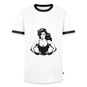 Fitness Woman Muscles Bodybuilding Gym - Men's Ringer Shirt - white/black - Front - AI Model Female 172 light (172cm) & AI Model Male 178 dark (178cm)