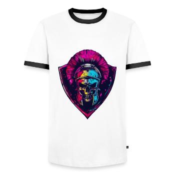 Crâne Spartiate Gladiateur - T-shirt contrasté Homme - blanc/noir - Devant - AI Model Female 172 light (172cm) & AI Model Male 178 dark (178cm)