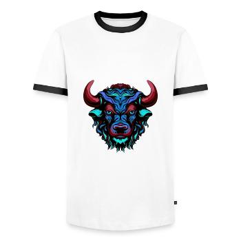 Bull Portrait Colorful Taurus - Men's Ringer Shirt - white/black - Front - AI Model Female 172 light (172cm) & AI Model Male 178 dark (178cm)