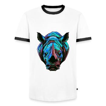 Rhino Portrait Colorful - Men's Ringer Shirt - white/black - Front - AI Model Female 172 light (172cm) & AI Model Male 178 dark (178cm)