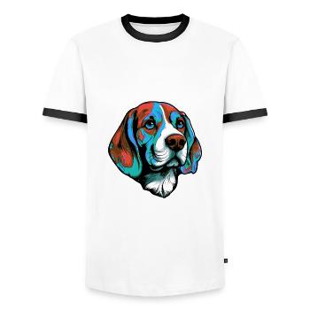 Beagle Hund Porträt Bunt - Männer Kontrast-T-Shirt - Weiß/Schwarz - Vorne - AI Model Female 172 light (172cm) & AI Model Male 178 dark (178cm)