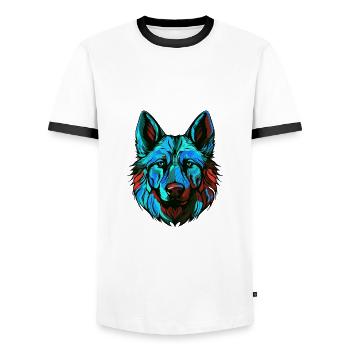 German Shepherd Dog Portrait Colorful - Men's Ringer Shirt - white/black - Front - AI Model Female 172 light (172cm) & AI Model Male 178 dark (178cm)