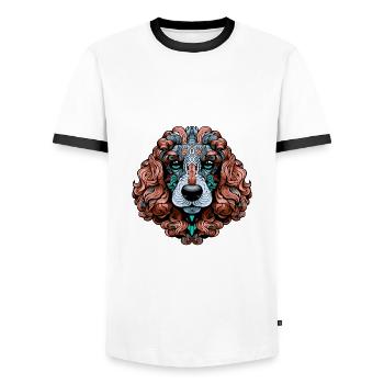 Poodle Dog Portrait Colorful - Men's Ringer Shirt - white/black - Front - AI Model Female 172 light (172cm) & AI Model Male 178 dark (178cm)