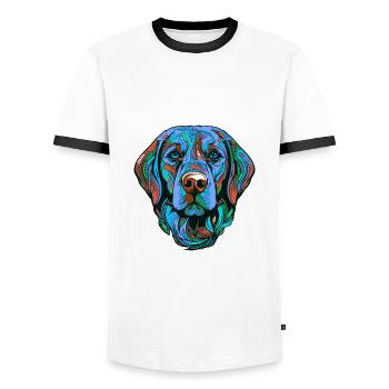 Labrador Dog Portrait Colorful - Men's Ringer Shirt - white/black - Front - AI Model Female 172 light (172cm) & AI Model Male 178 dark (178cm)
