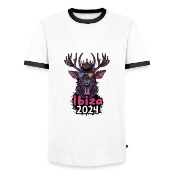 Ibiza 2024 Hirsch - Männer Kontrast-T-Shirt - Weiß/Schwarz - Vorne - AI Model Female 172 light (172cm) & AI Model Male 178 dark (178cm)