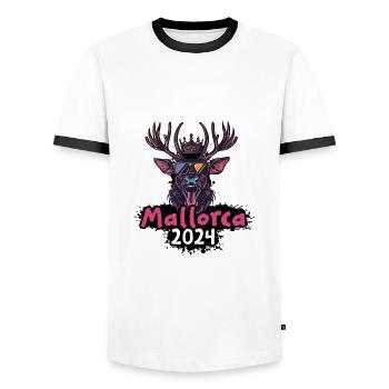 Mallorca 2024 Deer - Men's Ringer Shirt - white/black - Front - AI Model Female 172 light (172cm) & AI Model Male 178 dark (178cm)