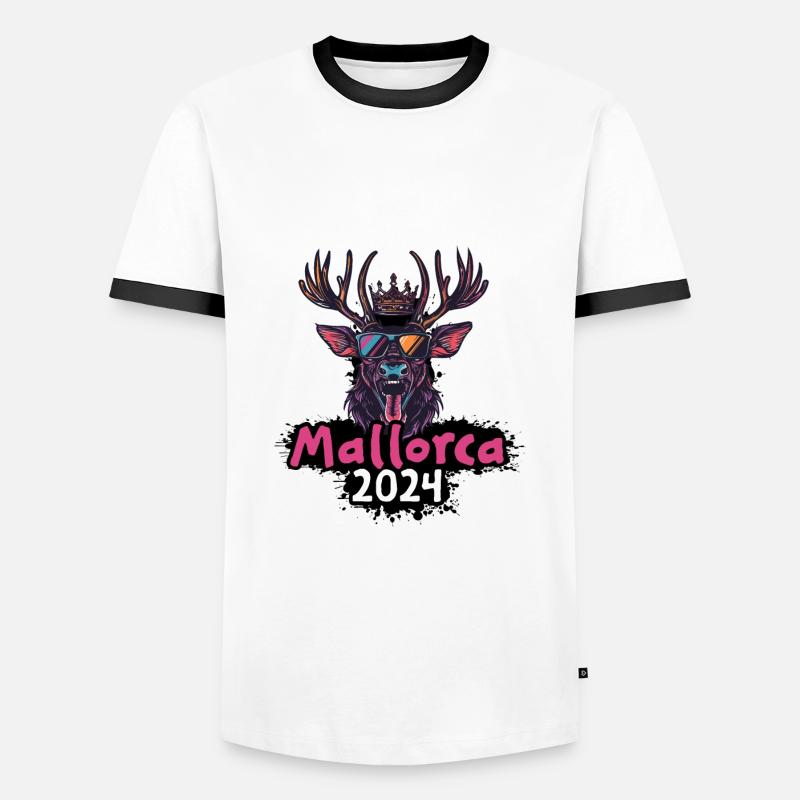 Mallorca 2024 Hirsch - Männer Kontrast-T-Shirt - Weiß/Schwarz