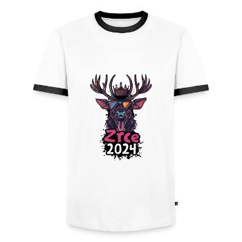 Zrce 2024 Hirsch - Men's Ringer Shirt - white/black - Front - AI Model Female 172 light (172cm) & AI Model Male 178 dark (178cm)