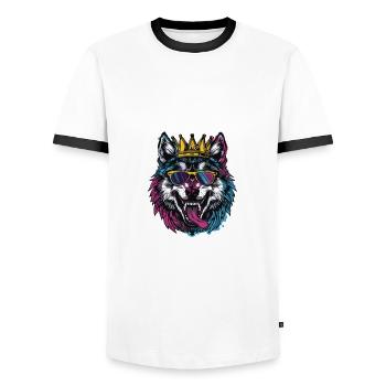 Wolf Comic - Männer Kontrast-T-Shirt - Weiß/Schwarz - Vorne - AI Model Female 172 light (172cm) & AI Model Male 178 dark (178cm)