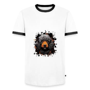 Poodle Dog Portrait - Men's Ringer Shirt - white/black - Front - AI Model Female 172 light (172cm) & AI Model Male 178 dark (178cm)