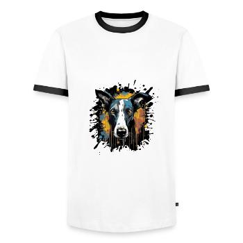 Portrait de chien lévrier - T-shirt contrasté Homme - blanc/noir - Devant - AI Model Female 172 light (172cm) & AI Model Male 178 dark (178cm)