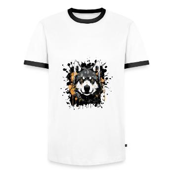 Akita Hund Porträt - Männer Kontrast-T-Shirt - Weiß/Schwarz - Vorne - AI Model Female 172 light (172cm) & AI Model Male 178 dark (178cm)