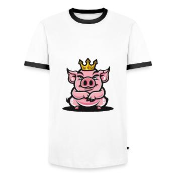 Pig Comic Crown - Men's Ringer Shirt - white/black - Front - AI Model Female 172 light (172cm) & AI Model Male 178 dark (178cm)