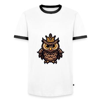 Eule Comic Krone - Männer Kontrast-T-Shirt - Weiß/Schwarz - Vorne - AI Model Female 172 light (172cm) & AI Model Male 178 dark (178cm)