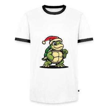 Turtle Christmas - Men's Ringer Shirt - white/black - Front - AI Model Female 172 light (172cm) & AI Model Male 178 dark (178cm)