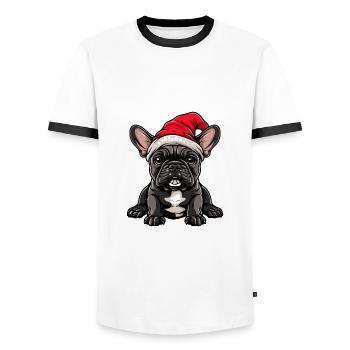 Buldog Français Chien Noël - T-shirt contrasté Homme - blanc/noir - Devant - AI Model Female 172 light (172cm) & AI Model Male 178 dark (178cm)