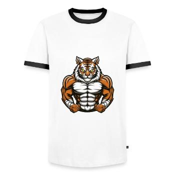 Tiger Muscles Bodybuilding - Men's Ringer Shirt - white/black - Front - AI Model Female 172 light (172cm) & AI Model Male 178 dark (178cm)