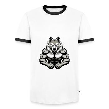 Husky Dog Muscles Bodybuilding - Men's Ringer Shirt - white/black - Front - AI Model Female 172 light (172cm) & AI Model Male 178 dark (178cm)