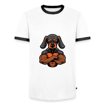 Dachshund Hund Muskeln Bodybuilding Dackel - Männer Kontrast-T-Shirt - Weiß/Schwarz - Vorne - AI Model Female 172 light (172cm) & AI Model Male 178 dark (178cm)