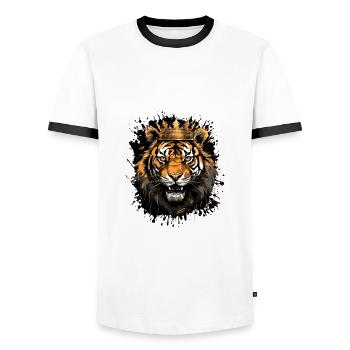 Tiger Kopf Porträt Krone - Männer Kontrast-T-Shirt - Weiß/Schwarz - Vorne - AI Model Female 172 light (172cm) & AI Model Male 178 dark (178cm)