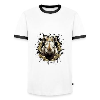 Rhinoceros Head Portrait Crown - Men's Ringer Shirt - white/black - Front - AI Model Female 172 light (172cm) & AI Model Male 178 dark (178cm)