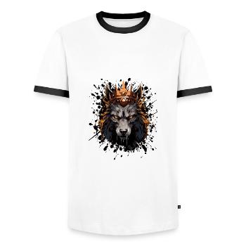Wolf Head Portrait Crown - Men's Ringer Shirt - white/black - Front - AI Model Female 172 light (172cm) & AI Model Male 178 dark (178cm)