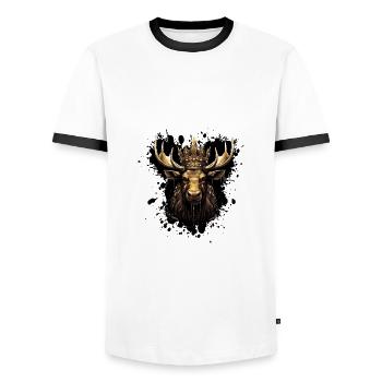 Moose Head Portrait Crown - Men's Ringer Shirt - white/black - Front - AI Model Female 172 light (172cm) & AI Model Male 178 dark (178cm)