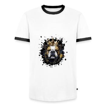 Bulldog Dog Head Portrait Crown - Men's Ringer Shirt - white/black - Front - AI Model Female 172 light (172cm) & AI Model Male 178 dark (178cm)