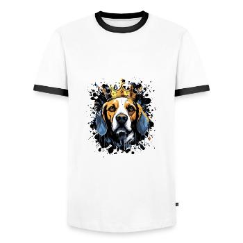 Beagle Dog Head Portrait Crown - Men's Ringer Shirt - white/black - Front - AI Model Female 172 light (172cm) & AI Model Male 178 dark (178cm)