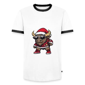 Bison Christmas X-Mas - Men's Ringer Shirt - white/black - Front - AI Model Female 172 light (172cm) & AI Model Male 178 dark (178cm)