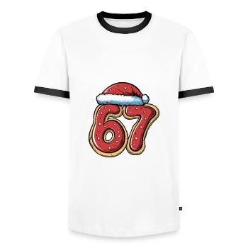 67 Number Christmas - Men's Ringer Shirt - white/black - Front - AI Model Female 172 light (172cm) & AI Model Male 178 dark (178cm)