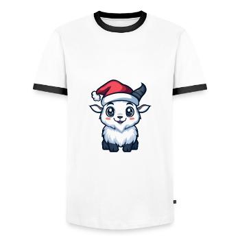 Mountain Goat Christmas Cute - Men's Ringer Shirt - white/black - Front - AI Model Female 172 light (172cm) & AI Model Male 178 dark (178cm)