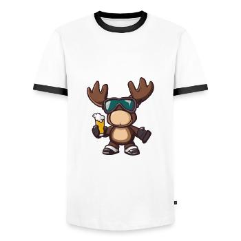 Bière Moose Ski - T-shirt contrasté Homme - blanc/noir - Devant - AI Model Female 172 light (172cm) & AI Model Male 178 dark (178cm)