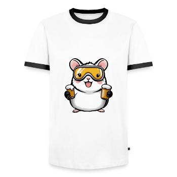 Hamster Ski Beer - Men's Ringer Shirt - white/black - Front - AI Model Female 172 light (172cm) & AI Model Male 178 dark (178cm)