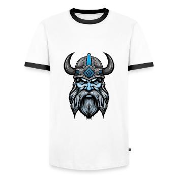 Viking Head Valhalla Odin - Men's Ringer Shirt - white/black - Front - AI Model Female 172 light (172cm) & AI Model Male 178 dark (178cm)