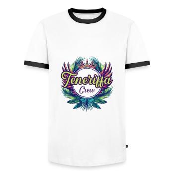 Tenerife Crew Holidays - Men's Ringer Shirt - white/black - Front - AI Model Female 172 light (172cm) & AI Model Male 178 dark (178cm)