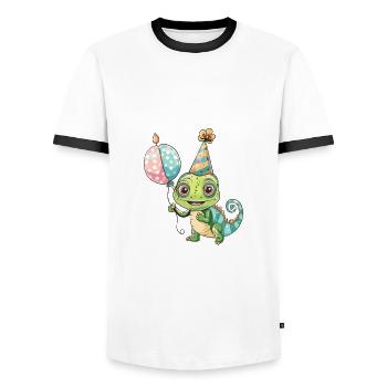 Chameleon Birthday Baby - Men's Ringer Shirt - white/black - Front - AI Model Female 172 light (172cm) & AI Model Male 178 dark (178cm)