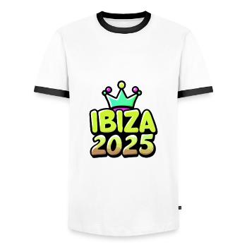 Ibiza 2025 Holidays - Men's Ringer Shirt - white/black - Front - AI Model Female 172 light (172cm) & AI Model Male 178 dark (178cm)