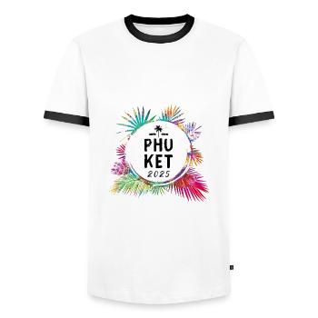 Phuket 2025 Bunt - Männer Kontrast-T-Shirt - Weiß/Schwarz - Vorne - AI Model Female 172 light (172cm) & AI Model Male 178 dark (178cm)