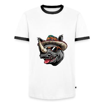 Nashorn Lustig Sombrero - Männer Kontrast-T-Shirt - Weiß/Schwarz - Vorne - AI Model Female 172 light (172cm) & AI Model Male 178 dark (178cm)
