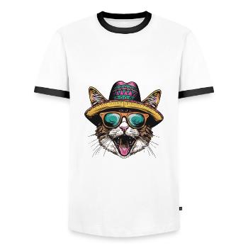 Katze Comic Lustig Sombrero - Männer Kontrast-T-Shirt - Weiß/Schwarz - Vorne - AI Model Female 172 light (172cm) & AI Model Male 178 dark (178cm)